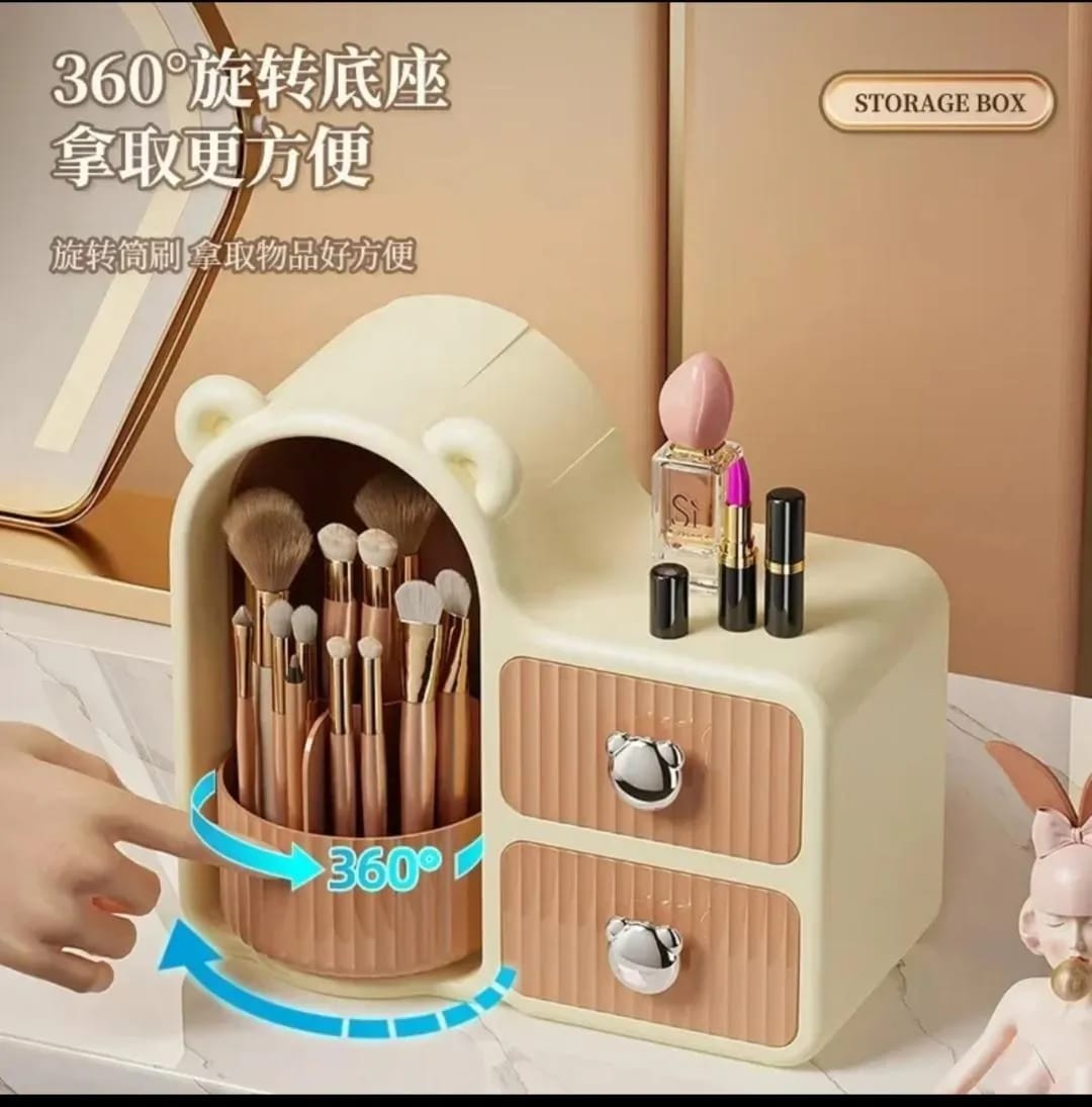 360° Rotating Bear Makeup Storage Box beautifull wear