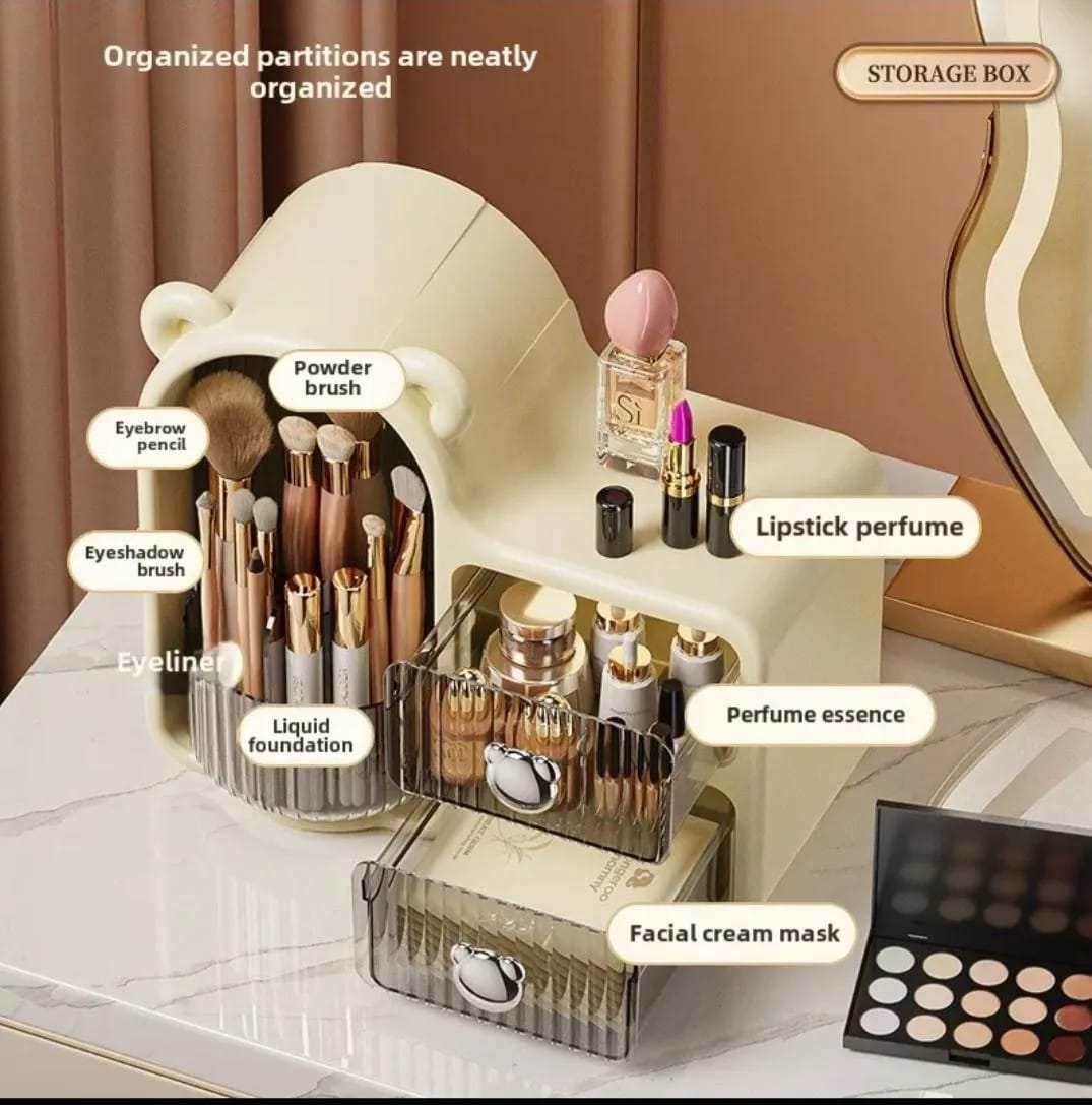 360° Rotating Bear Makeup Storage Box beautifull wear