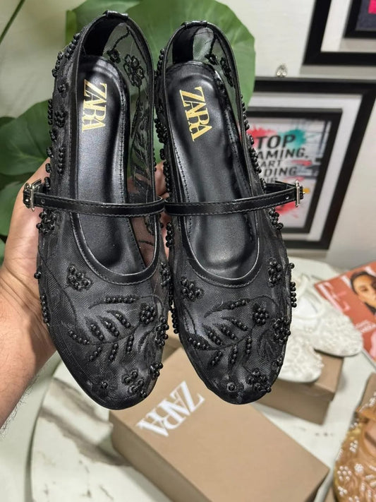 Zara black mesh ballet flats beautifull wear