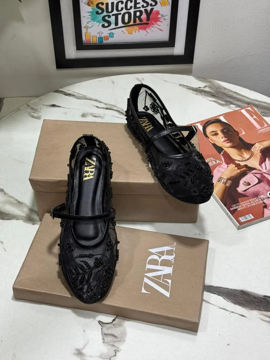 Zara black mesh ballet flats beautifull wear