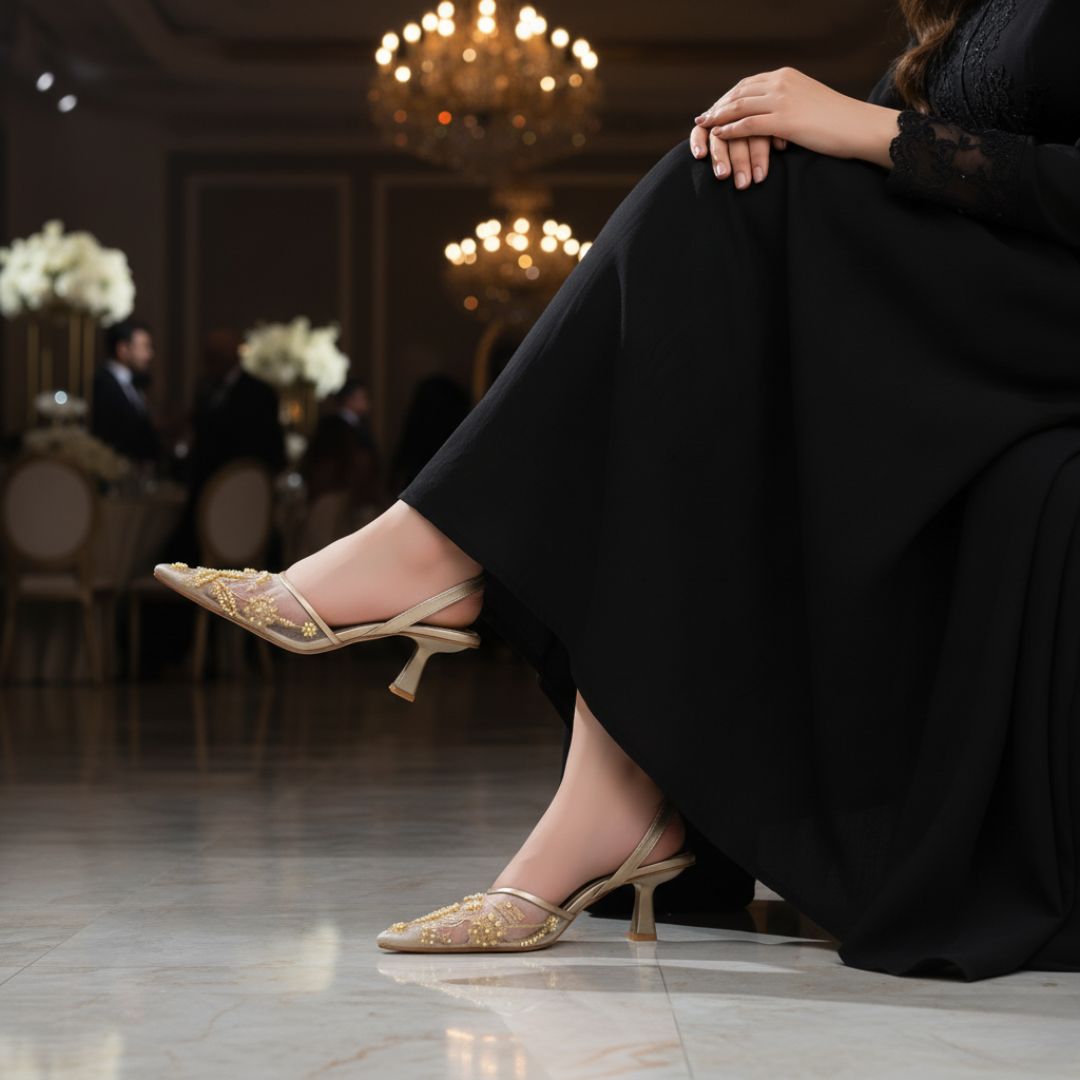 Elegant Fawn Hand-Embroidered Kitten Heels for Women beautifull wear