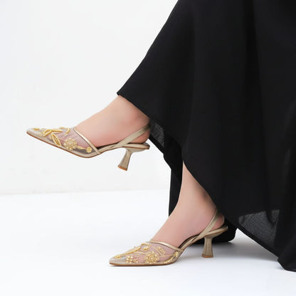 Elegant Fawn Hand-Embroidered Kitten Heels for Women beautifull wear