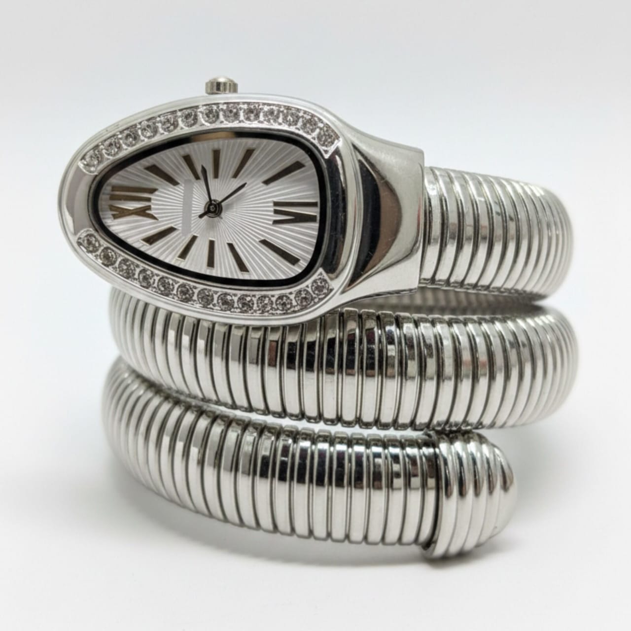 Artisanal Serpenti-Style Tubogas Triple-Coil Wrap Watch with Crystal-Embellished Guilloché Dial beautifull wear