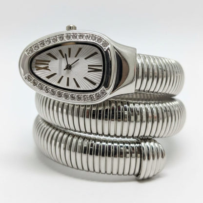 Artisanal Serpenti-Style Tubogas Triple-Coil Wrap Watch with Crystal-Embellished Guilloché Dial beautifull wear