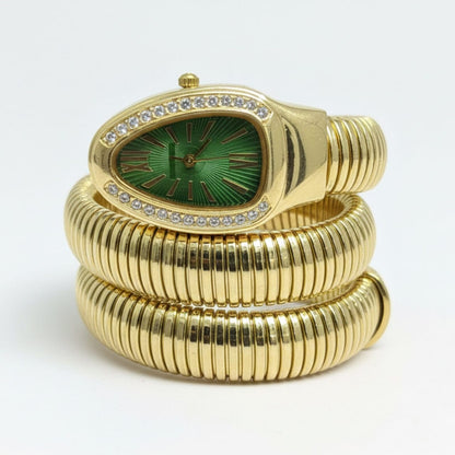 Artisanal Serpenti-Style Tubogas Triple-Coil Wrap Watch with Crystal-Embellished Guilloché Dial beautifull wear