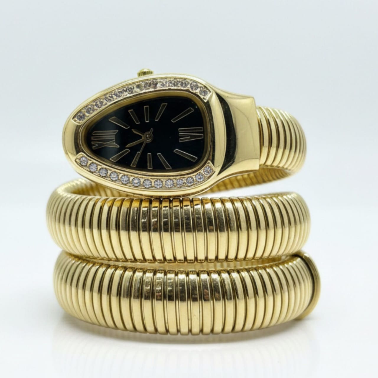 Artisanal Serpenti-Style Tubogas Triple-Coil Wrap Watch with Crystal-Embellished Guilloché Dial beautifull wear