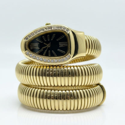 Artisanal Serpenti-Style Tubogas Triple-Coil Wrap Watch with Crystal-Embellished Guilloché Dial beautifull wear