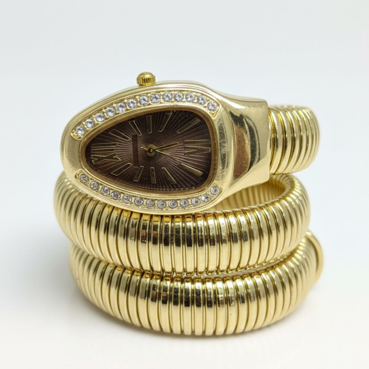 Artisanal Serpenti-Style Tubogas Triple-Coil Wrap Watch with Crystal-Embellished Guilloché Dial beautifull wear