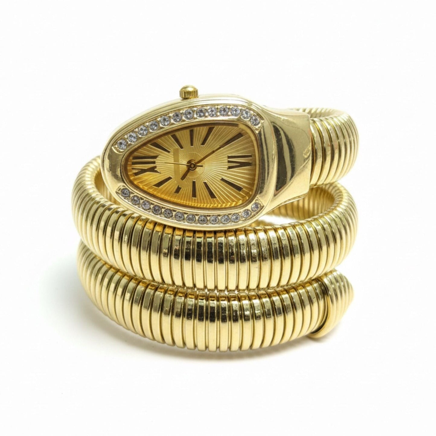 Artisanal Serpenti-Style Tubogas Triple-Coil Wrap Watch with Crystal-Embellished Guilloché Dial beautifull wear