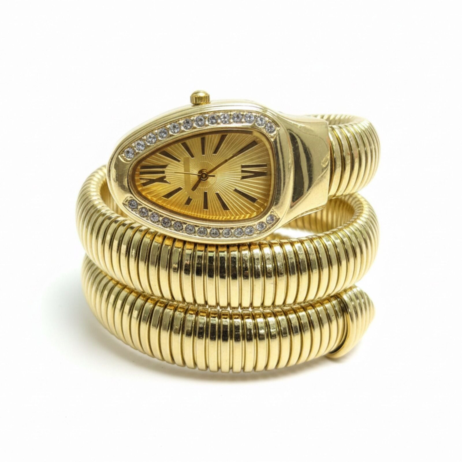 Artisanal Serpenti-Style Tubogas Triple-Coil Wrap Watch with Crystal-Embellished Guilloché Dial beautifull wear
