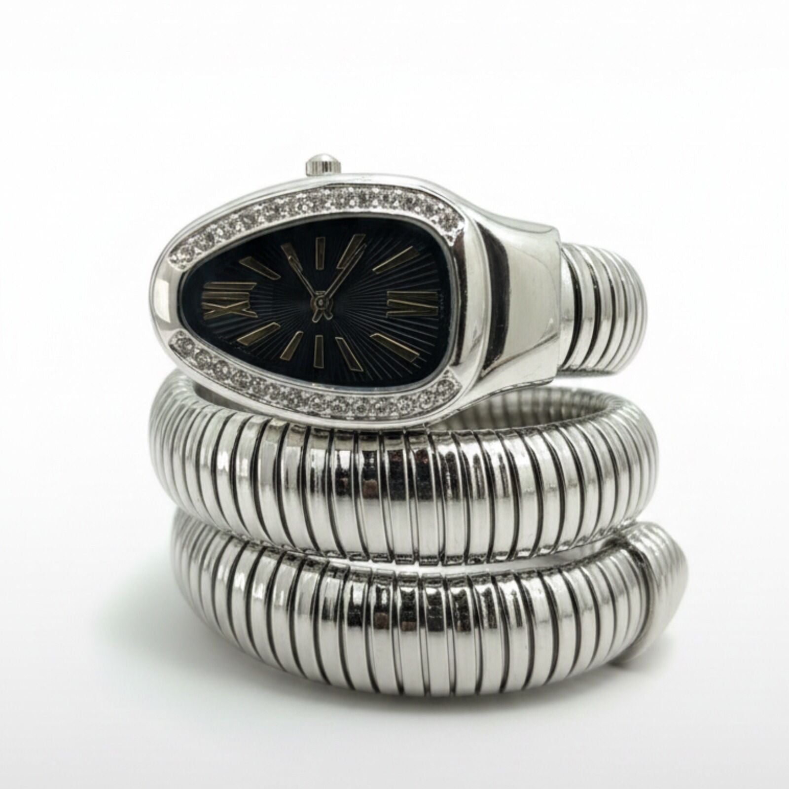 Artisanal Serpenti-Style Tubogas Triple-Coil Wrap Watch with Crystal-Embellished Guilloché Dial beautifull wear