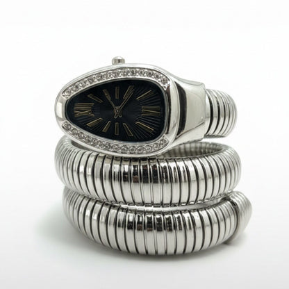 Artisanal Serpenti-Style Tubogas Triple-Coil Wrap Watch with Crystal-Embellished Guilloché Dial beautifull wear