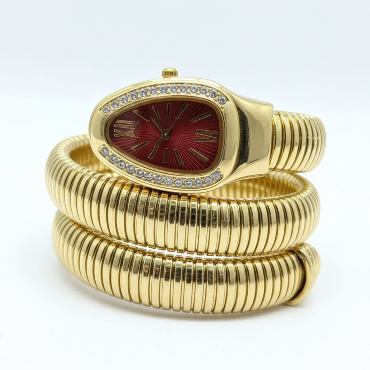 Artisanal Serpenti-Style Tubogas Triple-Coil Wrap Watch with Crystal-Embellished Guilloché Dial beautifull wear