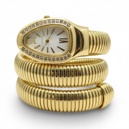 Artisanal Serpenti-Style Tubogas Triple-Coil Wrap Watch with Crystal-Embellished Guilloché Dial beautifull wear