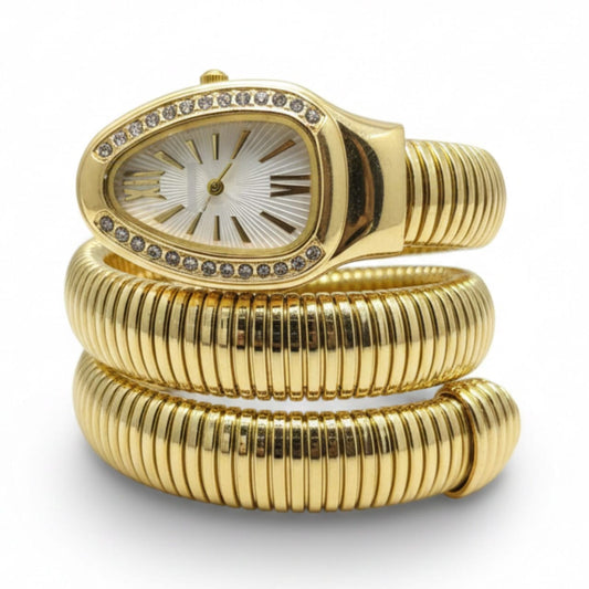 Artisanal Serpenti-Style Tubogas Triple-Coil Wrap Watch with Crystal-Embellished Guilloché Dial beautifull wear