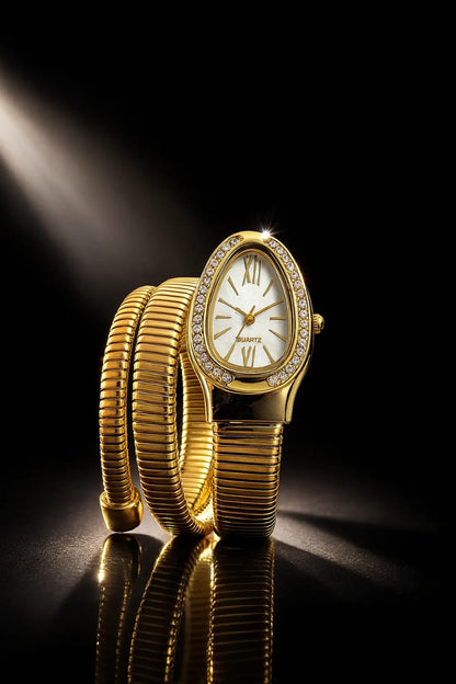 Artisanal Serpenti-Style Tubogas Triple-Coil Wrap Watch with Crystal-Embellished Guilloché Dial beautifull wear